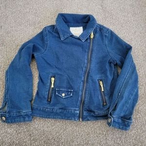 Kate Spade moto Jacket Denim Jean Gold Zippers Sz 6y